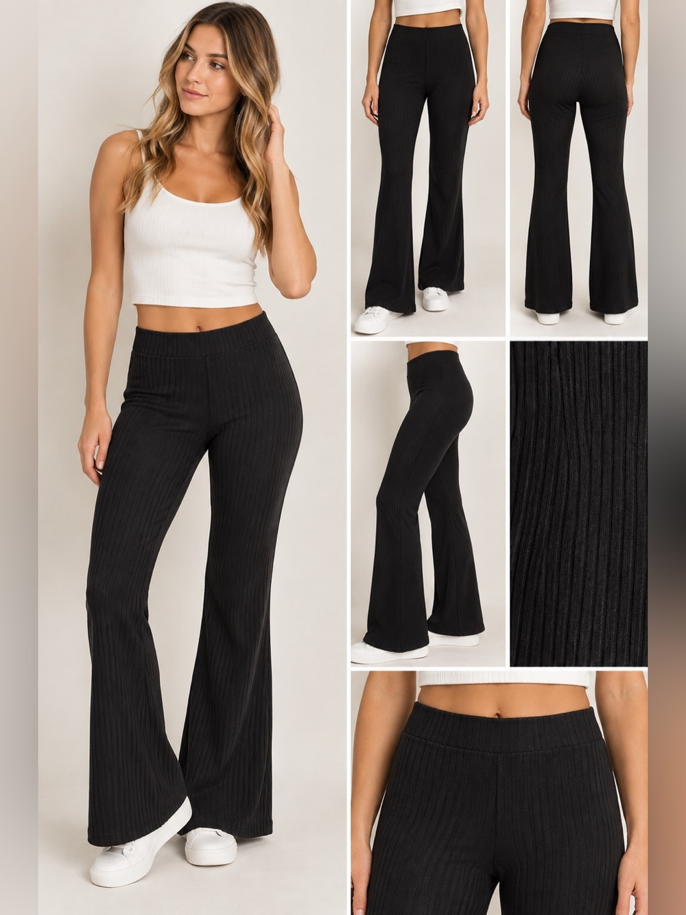Aerie Ribbed Flare Pants Women’s Small Black Pull On Boho Stretch Knit Leggings